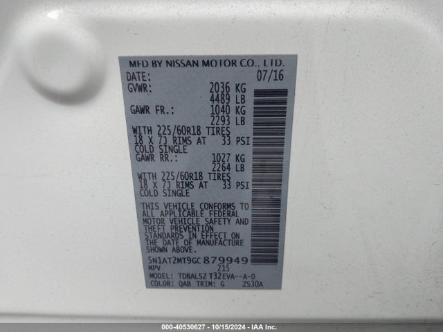 Nissan Rogue Sl 2016 5N1AT2MT9GC879949 Image 9