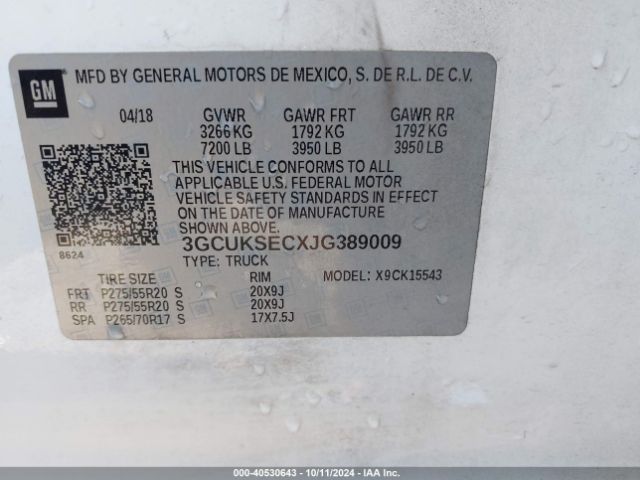 3GCUKSECXJG389009 Chevrolet Silverado 1500 1lz