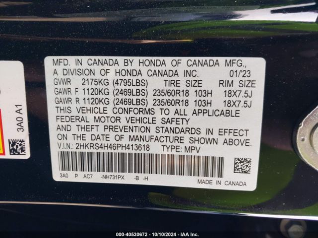 2HKRS4H46PH413618 Honda Cr-v Ex Awd