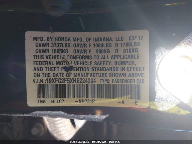 Honda Civic Lx 2017 19XFC2F5XHE224394 Image 9