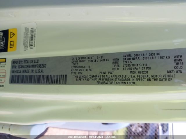 1C4HJXFN4MW796282 Jeep Wrangler Unlimited Rubicon 4x4