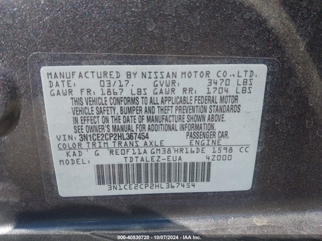 Nissan Versa Note Sl 2017 3N1CE2CP2HL367454 Image 9