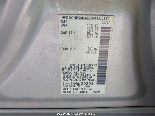 1N4AL3AP3HC202954 Nissan Altima 2.5 Sv