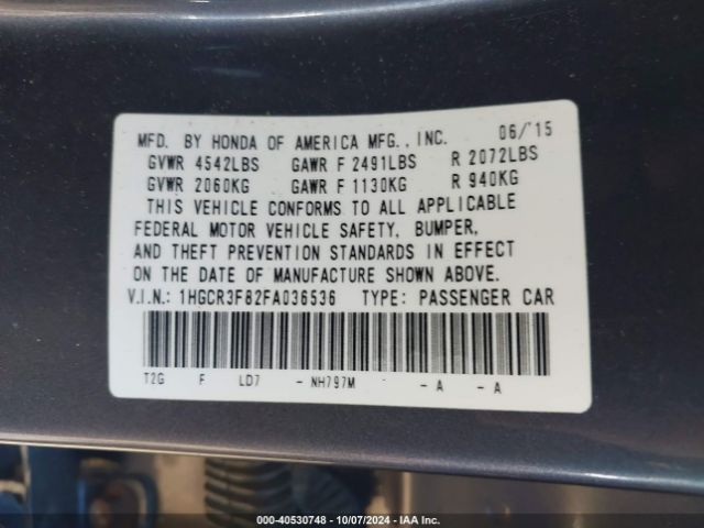 1HGCR3F82FA036536 Honda Accord Ex-l V-6