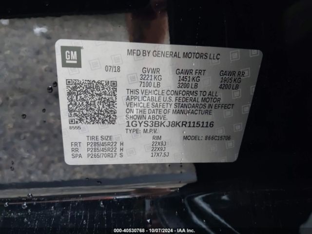 1GYS3BKJ8KR115116 Cadillac Escalade Luxury