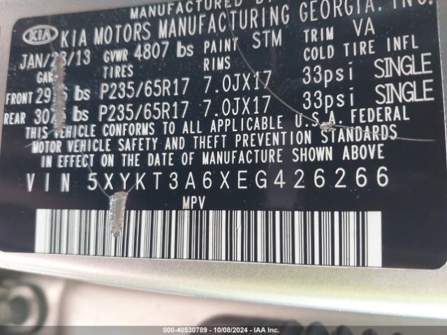 5XYKT3A6XEG426266 KIA SORENTO LX
