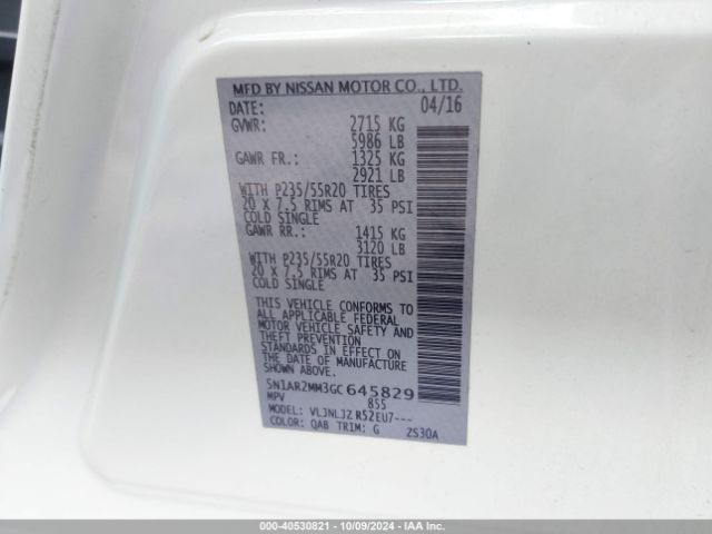 5N1AR2MM3GC645829 Nissan Pathfinder Platinum