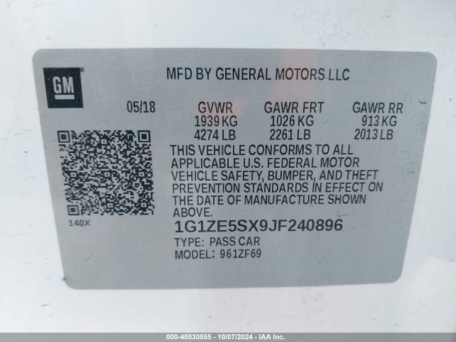 1G1ZE5SX9JF240896 Chevrolet Malibu Premier