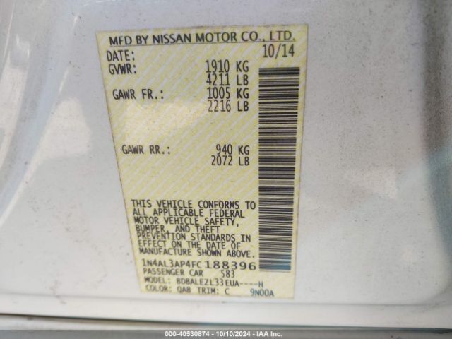 1N4AL3AP4FC188396 Nissan Altima 2.5 S
