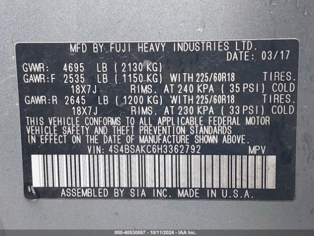 4S4BSAKC6H3362792 Subaru Outback 2.5i Limited