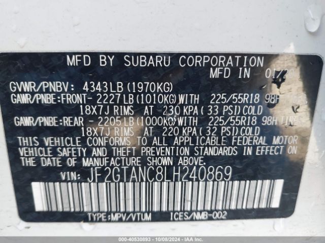 JF2GTANC8LH240869 Subaru Crosstrek Limited