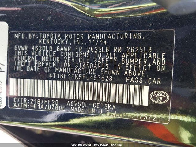 Toyota CAMRY SE 2015 4T1BF1FK5FU493628 Image 9