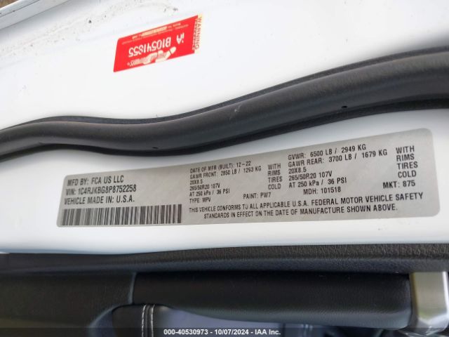 1C4RJKBG8P8752258 Jeep Grand Cherokee L Limited 4x4