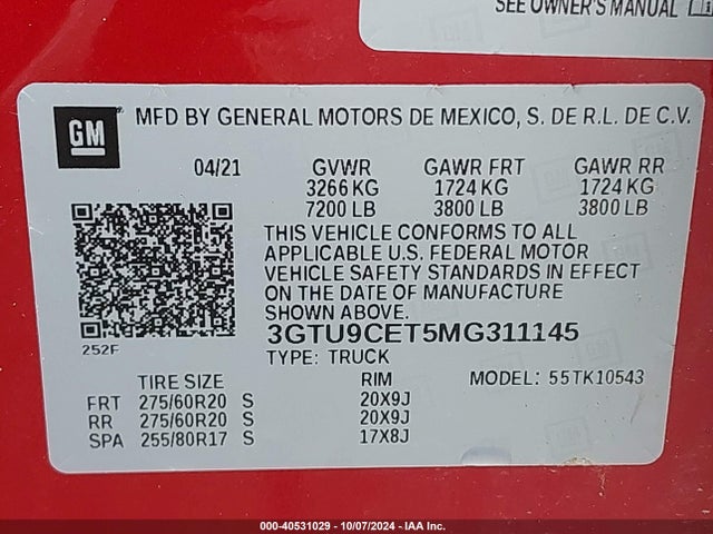 GMC Sierra 1500 4wd  Short Box Elevation 2021 3GTU9CET5MG311145 Image 9
