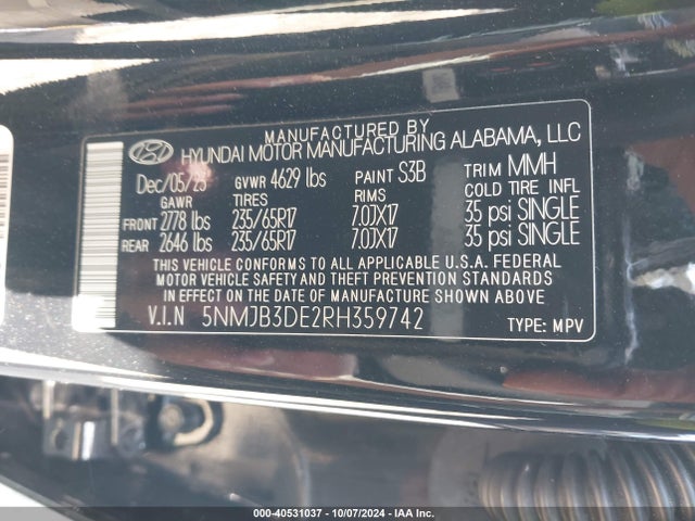 Hyundai TUCSON SEL 2024 5NMJB3DE2RH359742 Image 9