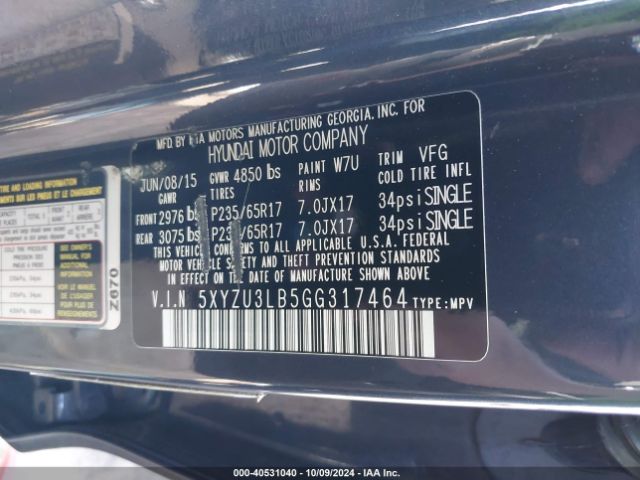 5XYZU3LB5GG317464 Hyundai Santa Fe Sport 2.4l