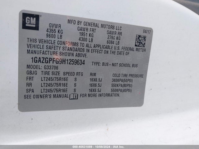 Chevrolet Express 3500 Lt 2017 1GAZGPFG9H1259634 Image 9