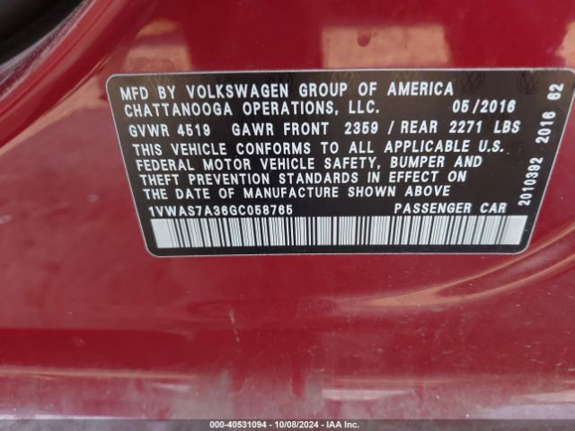 1VWAS7A36GC058765 Volkswagen Passat 1.8t R-line