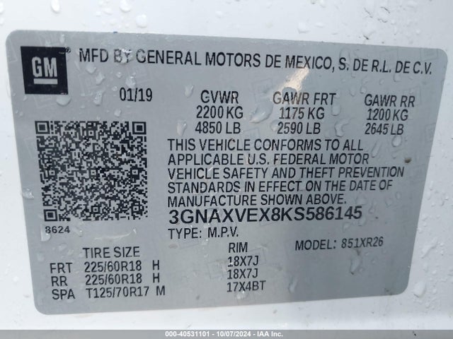 Chevrolet EQUINOX LT 2019 3GNAXVEX8KS586145 Image 9