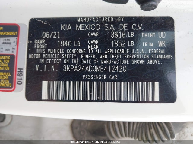 KIA RIO LX 2021 3KPA24AD3ME412420 Image 9