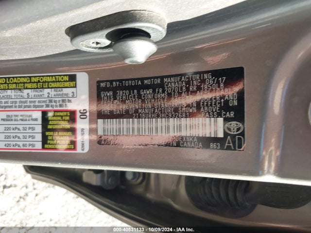 Toyota COROLLA LE 2017 2T1BURHE3HC932681 Image 9