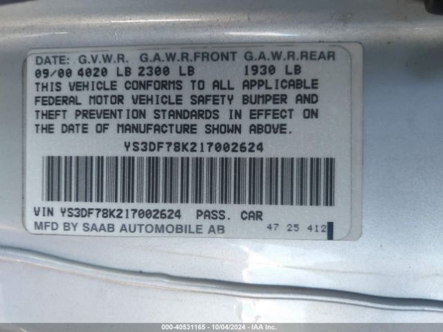 2001 SAAB 9-3 YS3DF78K217002624 Photo 8