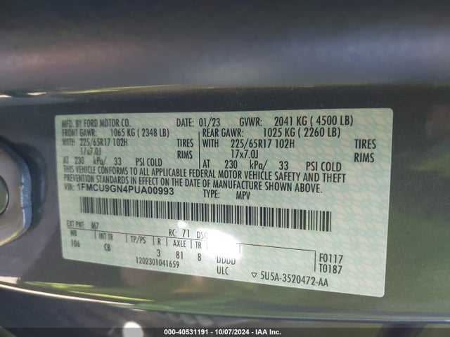 Ford Escape Active 2023 1FMCU9GN4PUA00993 Image 9