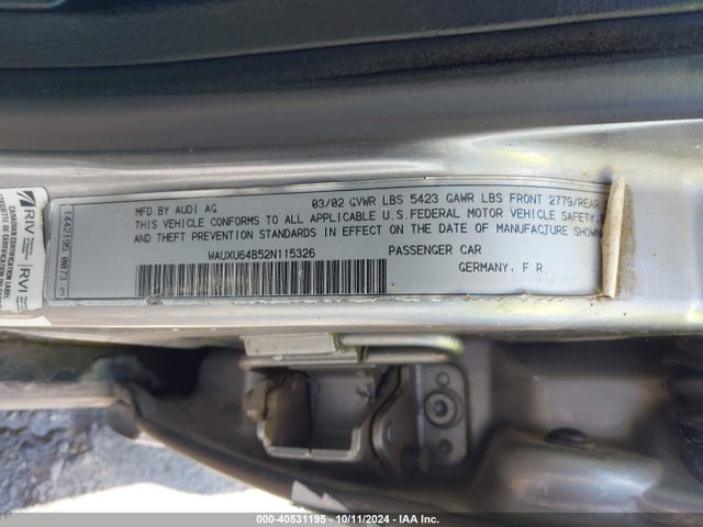 2002 AUDI S6 WAUXU64B52N115326 Photo 8