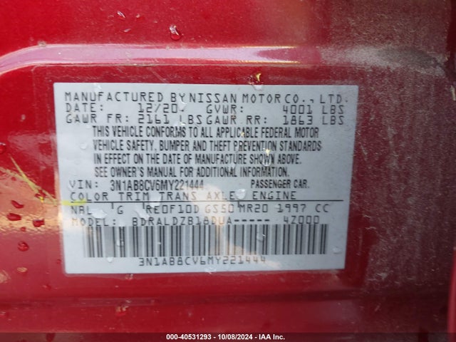 Nissan Sentra Sv Xtronic Cvt 2021 3N1AB8CV6MY221444 Image 9