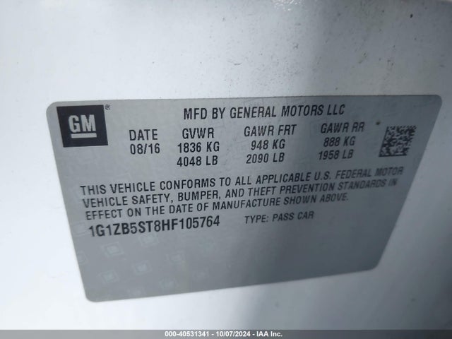 Chevrolet MALIBU LS 2017 1G1ZB5ST8HF105764 Image 9