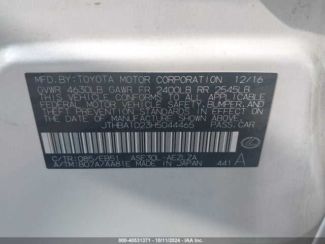 Lexus IS 200T 2017 JTHBA1D23H5044465 Image 9
