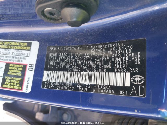 2T1BURHE1GC596608 Toyota Corolla S Plus