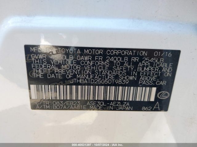JTHBA1D25G5019839 Lexus IS 200T