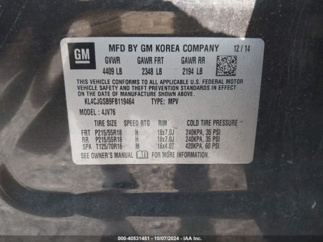 KL4CJGSB9FB119464 Buick Encore Leather