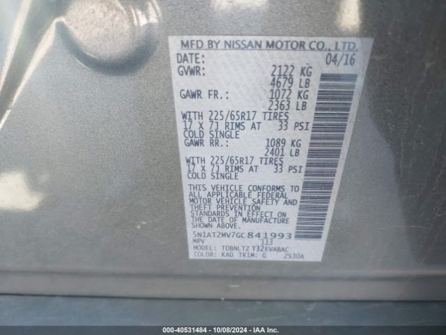 5N1AT2MV7GC841993 Nissan ROGUE SV