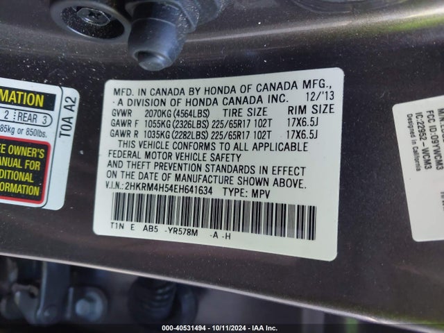 Honda CR-V EX 2014 2HKRM4H54EH641634 Image 9