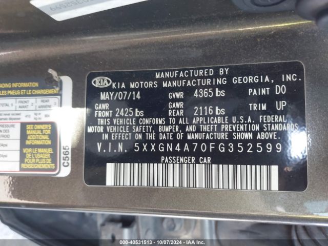 5XXGN4A70FG352599 KIA OPTIMA EX
