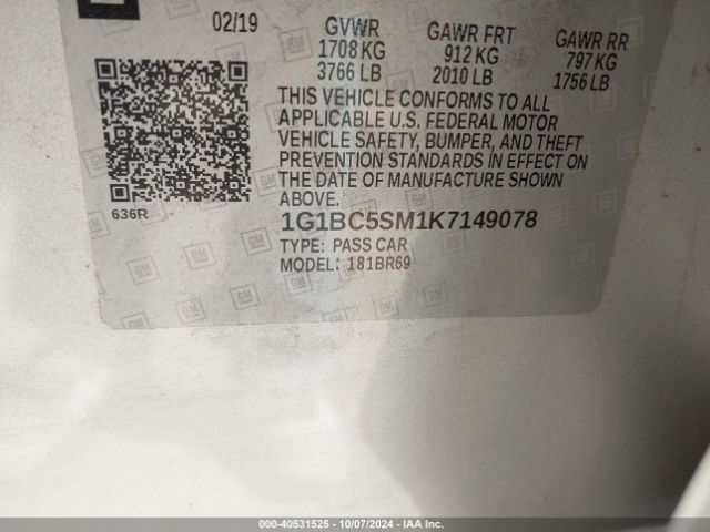 1G1BC5SM1K7149078 Chevrolet CRUZE LS