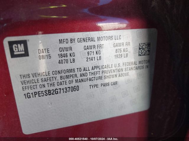1G1PE5SB2G7137060 Chevrolet Cruze Limited 1lt Auto