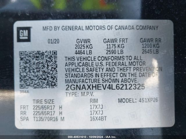 2GNAXHEV4L6212325 Chevrolet Equinox Fwd Ls
