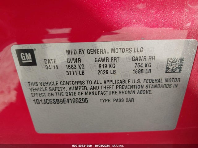 Chevrolet Sonic Lt Auto 2014 1G1JC6SB9E4199295 Image 9