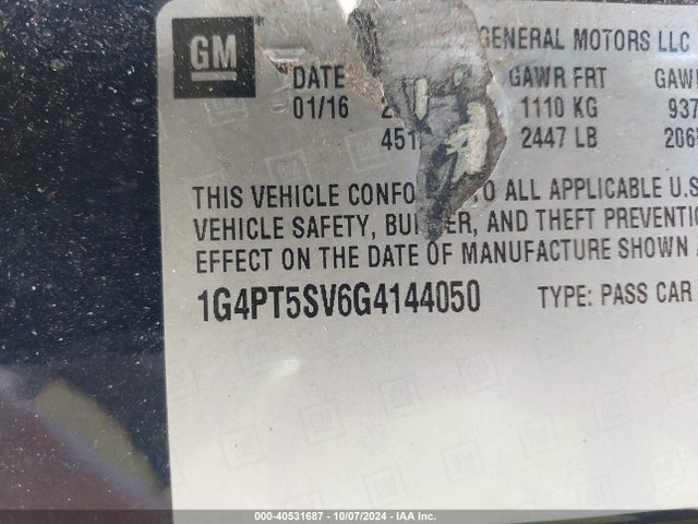 Продаж на аукціоні авто 2016 Buick Verano Premium Turbo Group, vin: 1G4PT5SV6G4144050, номер лоту: 40531687