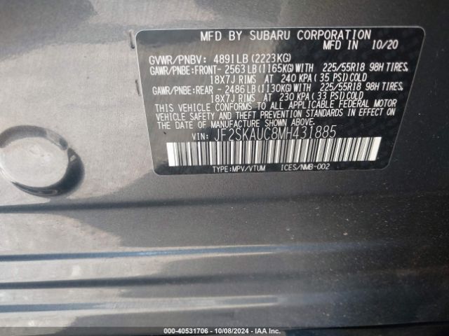 JF2SKAUC8MH431885 Subaru Forester Limited