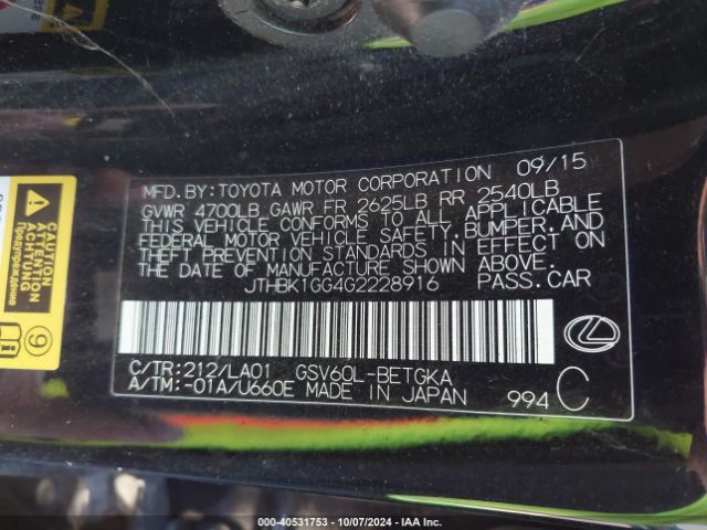 JTHBK1GG4G2228916 Lexus ES 350