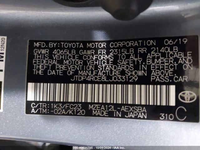JTDP4RCE8LJ033129 Toyota COROLLA SE