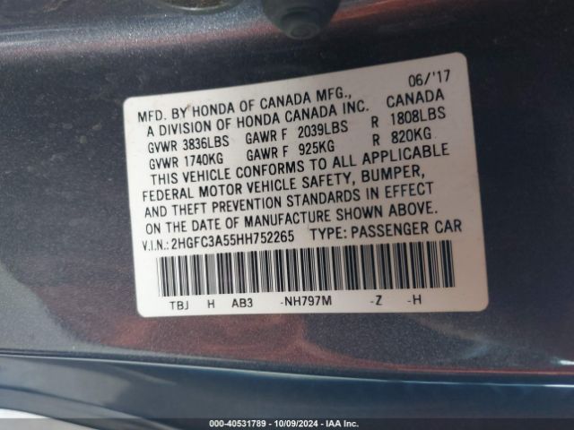 2HGFC3A55HH752265 Honda CIVIC SI