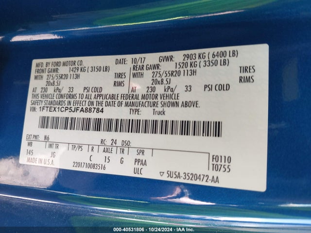 Ford F-150 Xl 2018 1FTEX1CP5JFA88784 Image 9