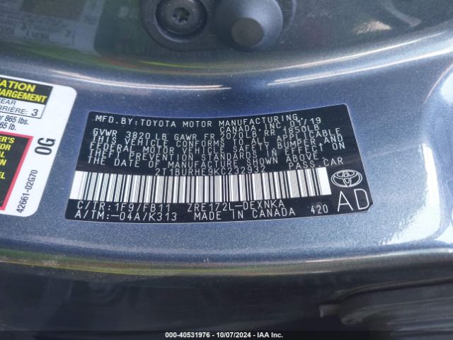 2T1BURHE9KC232932 Toyota COROLLA LE