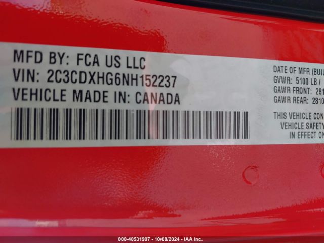 2C3CDXHG6NH152237 Dodge Charger Gt Rwd