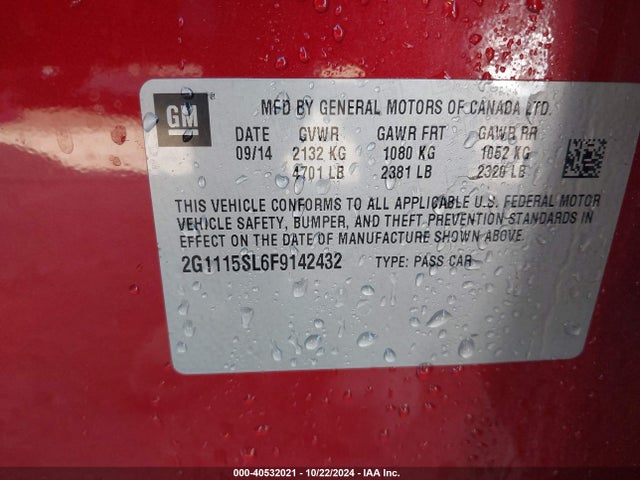 Chevrolet IMPALA 1LT 2015 2G1115SL6F9142432 Image 9